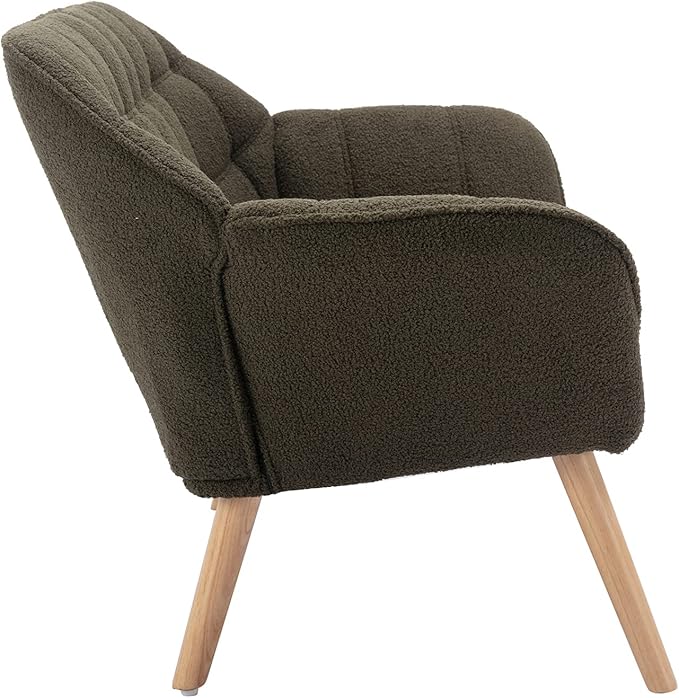 48" Small Loveseat Sofa, Modern Sherpa Mini Sofa Couch 2-Seater Fluffy Love Seat with Quilting Backs and Wood Legs for Living Room, Bedroom and Small Space, Green