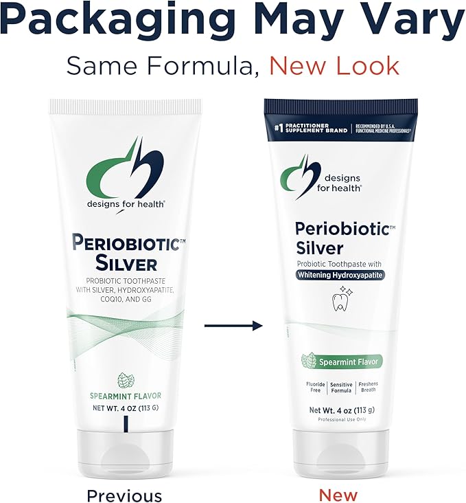 Designs for Health Periobiotic Silver Hydroxyapatite Toothpaste - Fluoride Free Toothpaste with Oral Probiotics with Whitening Hydroxyapatite - Supports Gum Health & Remineralization (4oz Mint)