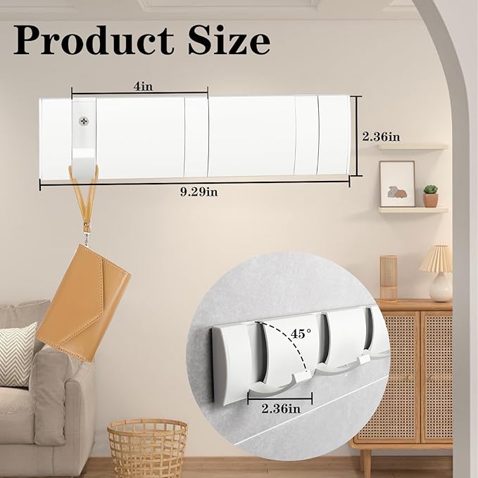 Folding Coat Hooks, Wall Mounted Coat Rack with 3 Retractable Hooks, Heavy Duty Towel Rack for Bathroom Wall Hook for Hanging Clothes Bathrobe, Stainless Steel Coat Hanger for Entryway(White)