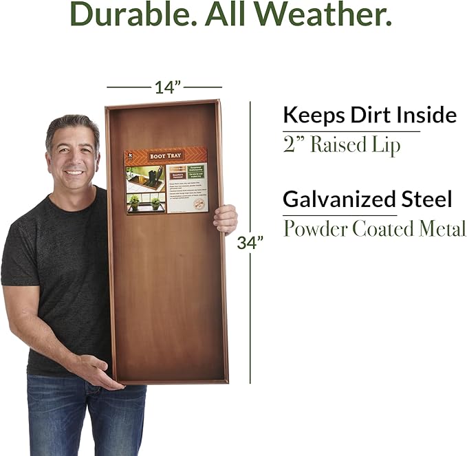 Good Directions Large Boot Tray, Classic Multi-Purpose All Weather Decorative Boot Tray, Shoes, Plants, Garage, Patio Door, Pet Bowls, 34 inch Entry Indoor Shoe Tray, Brown Copper Finish