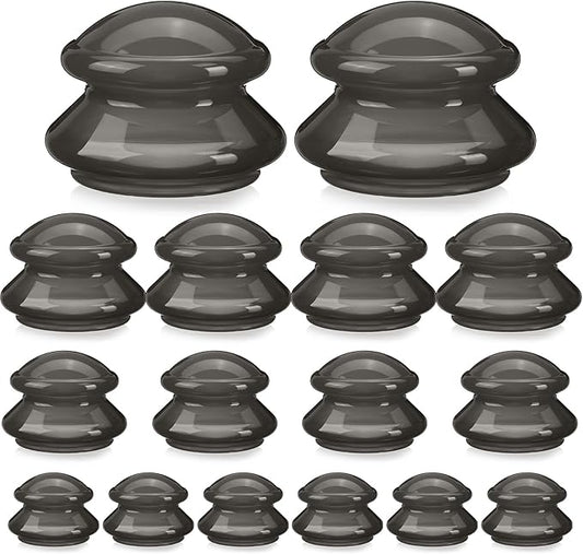 Geiserailie 16 Pcs 4 Sizes Cupping Therapy Set Silicone Cupping Massage Cups Professional Chinese Therapy Cup Vacuum for Body Muscle Nerve(Onyx)