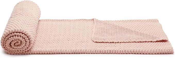 Amazon Basics Chunky Cable Knit Throw Blanket for Couch, Sofa, Bed, Lightweight Soft Cozy, Dusty Rose, 50"x 60"