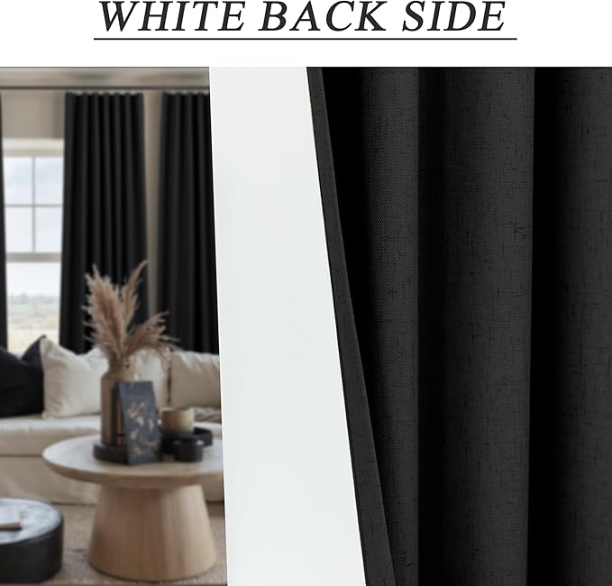72 Inches Long Blackout Curtains 72 Inch Length for Living Room 2 Panel Set Linen Black Out Thermal Insulated Darkening Back Tab Thin Lightweight Complete Saver Energy Saving Curtain Drape for Bedroom