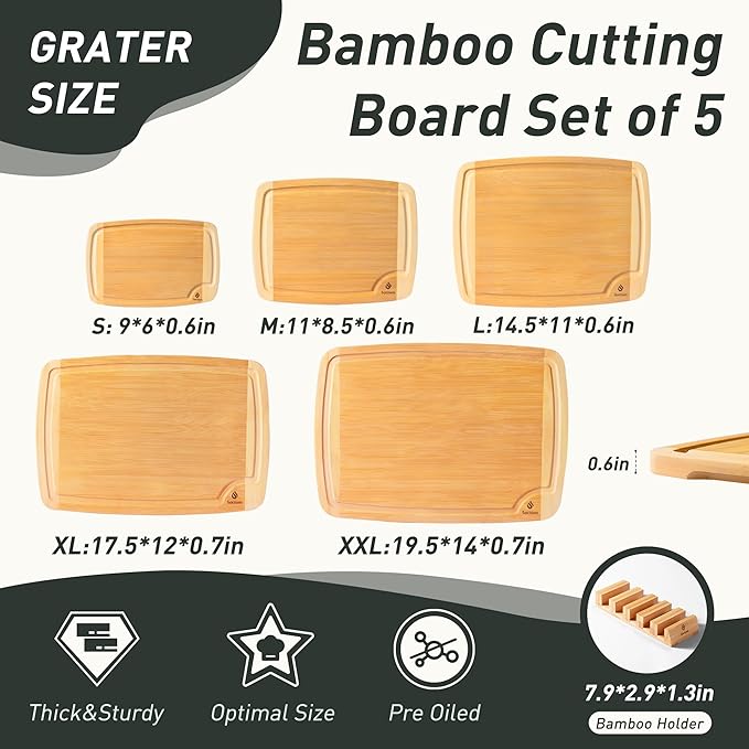 Bamboo Cutting Board Set Non Slip Feet with Holder Over Sink Wooden Cutting Boards Eating Grilling Biard Cutboard Biard Chtting Woodcutting Cuttingboards Voard Oard Bord 12x18 11 x 14 Baords Baord