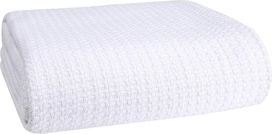 Elvana Home 100% Cotton Bed Blanket, Breathable Bed Blanket Twin Size, Cotton Thermal Blankets Twin, Perfect for Layering Any Bed for All Season, White