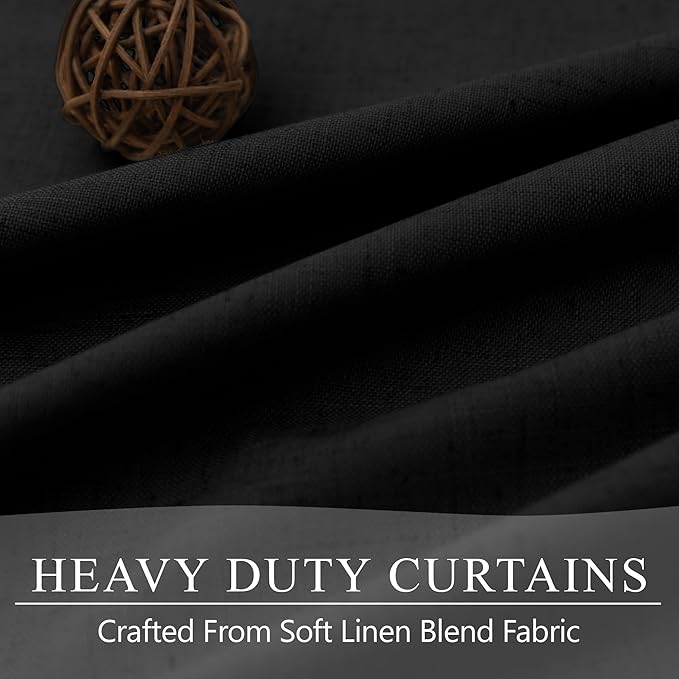 Black Linen Blackout Curtains 120 Inches Long 2 Panels Burg for Living Room Back Tab Pleated Thermal Cold Heat Sun Blocking Extra Long Drapes Black Out Blinds Shades for Bedroom Windows 52x120 Length