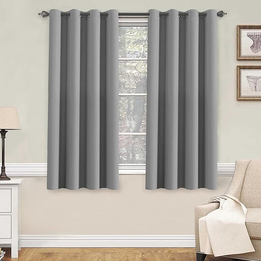 H.VERSAILTEX Kitchen Curtains Blackout Grey Curtains for Bedroom/Living Room Light Reducing Window Drapes for Kids Room, 52" Wide x 63" Long Each Panel,Grommet Top (Set of 2 Panels)