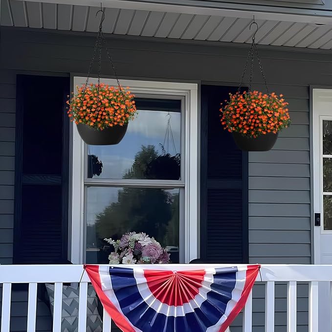 13 inch Hanging Planters for Indoor Plants, 2 Pack Planters for Outdoor Plants with Drainage Holes and Chain, Round Plastic Hanging Baskets, Hanging Flower Pots for Balcony Garden Decor-Black