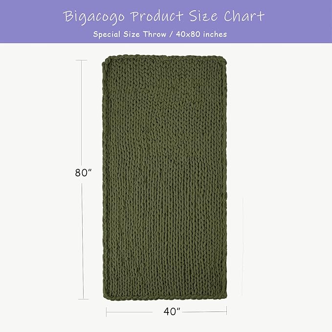 Bigacogo Chunky Knit Throw Blanket for Couch, 40x80 inches, 100% Hand Knitted with Thick Jumbo Chenille Yarn, Cozy Soft Large Rope Knot Cable Crochet Blankets for Sofa Bed Living Room, Yellow Green