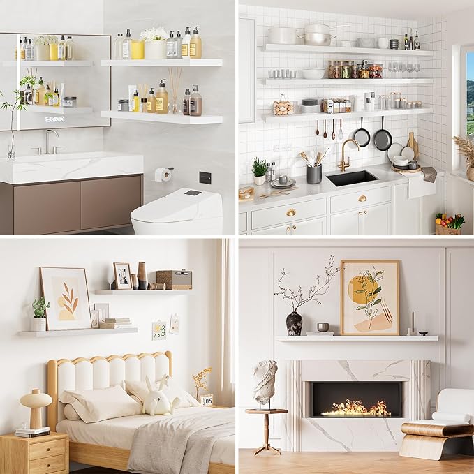 40 Inches Floating Shelves for Wall,9.3" Deep White Long Floating Shelves Set of 2,Large Display & Storage Shelf,Wall Shelf for Bathroom Bedroom Living Room Kitchen Office