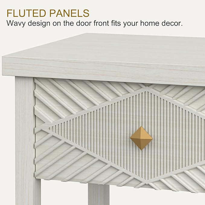 47" Fluted Console Table with 3 Drawers, Narrow Long Entryway Table with Storage Shelf, Sofa Tables for Entryway, Living Room, Behind Couch, Foyer, Hallway, Office (Beige)