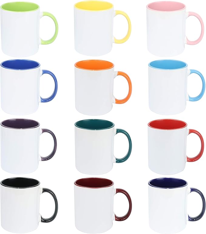 11oz White Ceramic Sublimation Coffee Mug in White Gift Box, 12 Mixed Colors, Case of 12