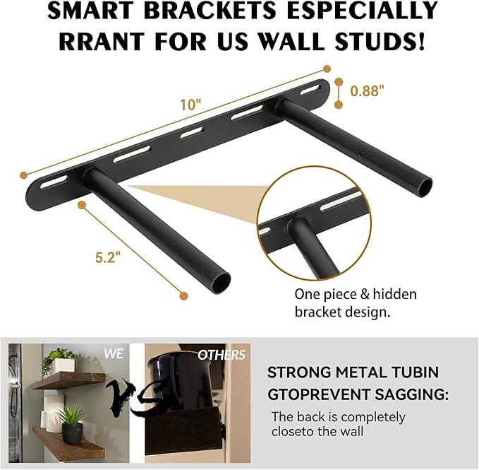 BGMG Floating Shelves 16 inch Long, Distressed,Wide Rustic Wooden Wall Shelves for Bathroom Living Room Bedroom Kitchen Farmhouse Set of 2-16x6.7x1.25 inch-Distressed Walnut