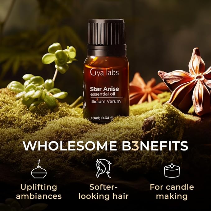 Gya Labs Star Anise Essential Oil for Skin - 0.34 Fl Oz - 100% Pure Natural Star Anise Oil for Diffuser, Hair, DIY & Aromatherapy & Candle Making Scent
