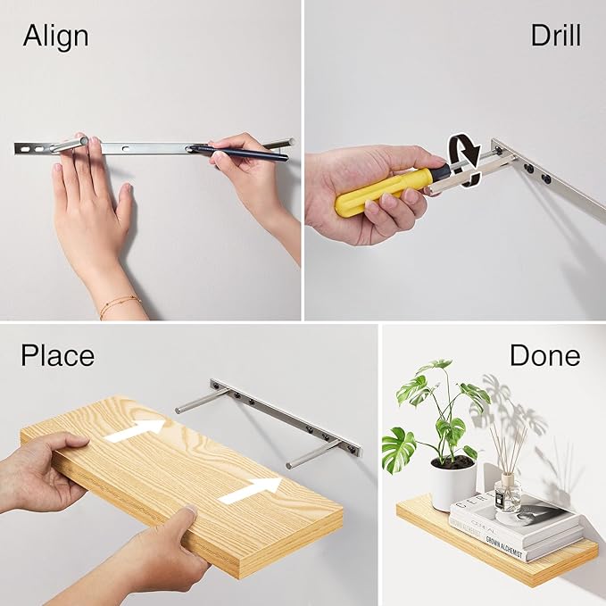 BAYKA Floating Shelves, 22.5" Wall Mounted Wood Shelves for Bathroom, Bedroom, Living Room, Kitchen, Hanging Shelf for Books/Storage/Decor (Oak-Toned,Set of 2)