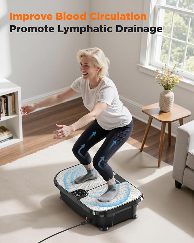 FEIERDUN Vibration Plate Exercise Machine, 400 LBS Capacity Vibration Plate for Lymphatic Drainage, Max Space for Whole-Body Workout & Relaxation at Home