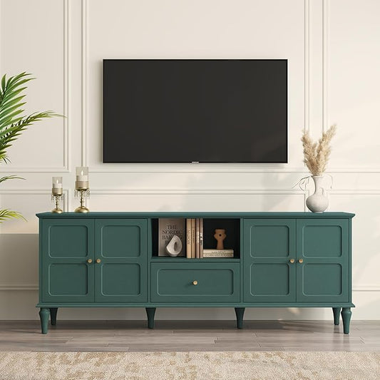 ARTPOWER 67'' Mid-Century Modern TV Stand with Storage Drawer and Doors, Long TV Stand with Adjustable Shelves for 75 Inch TV for Living Room, Bedroom, Green