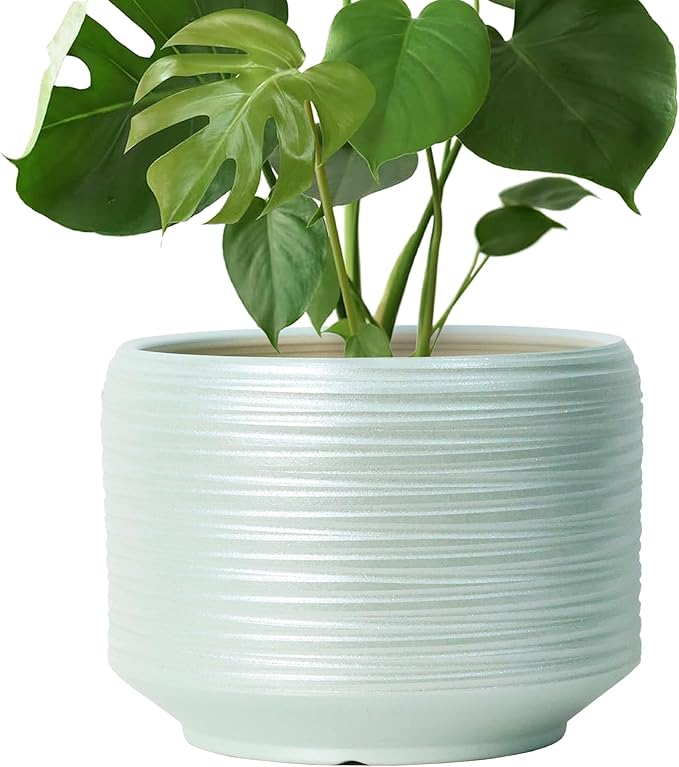 10 Inch Ceramic Plant Pot with Drainage – Large Flower Pot for Indoor Outdoor Plants, Modern Decorative Planter for Patio, Balcony, Garden, or Home Decor
