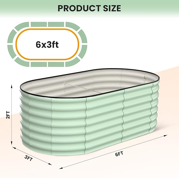 2 Pcs 6x3x2ft Oval Raised Garden Bed, Galvanized Raised Beds,Open-Ended Base Metal Raised Planter Beds,Garden Bed Outdoor,Planter Raised Boxes for Vegetables, Flowers,Tool-Free Asse,Green