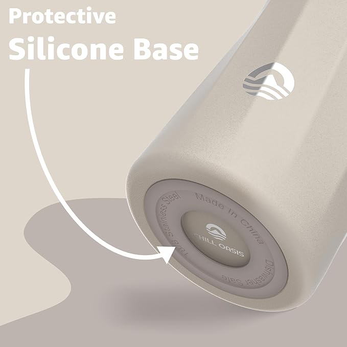 Chill Oasis Water Bottle | Compatible With Popular Flavor Cartridges | BPA Free, Leak Proof, Double-Walled Vacuum Insulated Stainless Steel, and Dishwasher Safe | Cold for 24 Hours (Beige, 32oz)