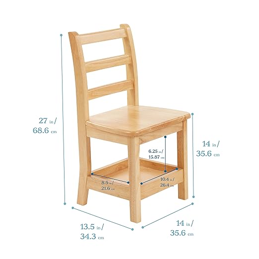 ECR4Kids Three Rung Ladderback Chair with Storage, 14in Seat Height, Classroom Seating, Honey, 2-Pack