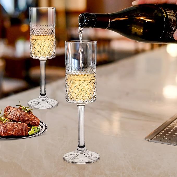 Champagne Flutes Set of 6, 7oz Square Champagne Glasses, Lead-Free Crystal Champagne Flute Glass, Unique Gift for Birthday, Wedding, Anniversary