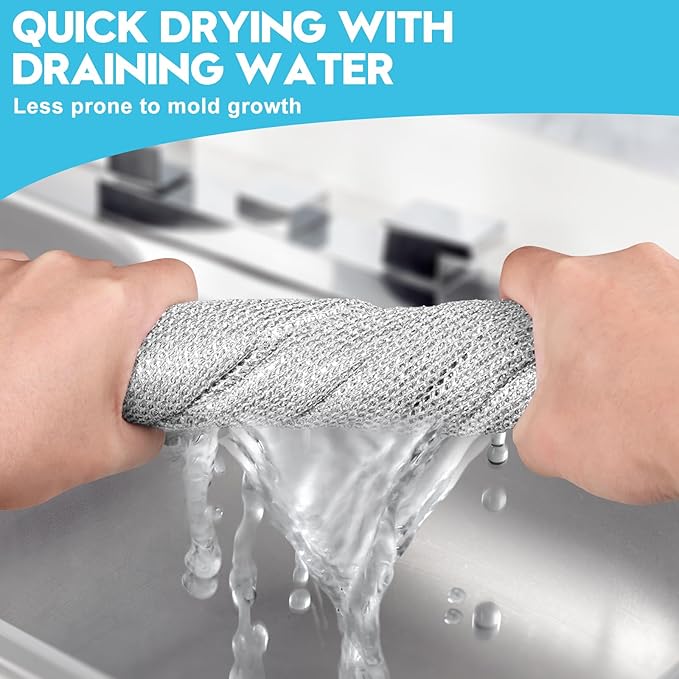 10 Pcs New Upgraded 3 Layers Non Scratch Wire Dishcloth, Multipurpose Wire Dishwashing Rags, Wet & Dry for Cookware, Sinks, Dishes, Stoves & Fireplaces 9.87“ x 9.87”