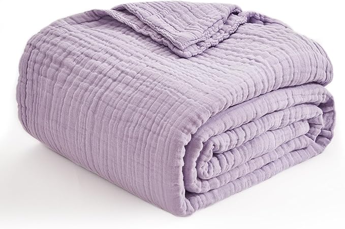 EMME Cotton Throw Blanket for Couch Soft Airy Muslin Bed Blankets Lightweight Breathable Blanket All Season Gauze Blanket, Lavender