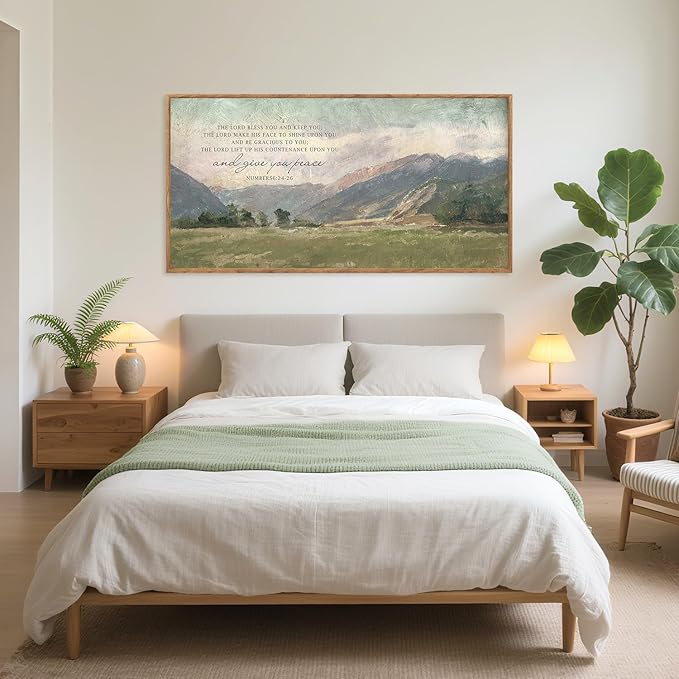 Aurlan Numbers 6:24-26 May The Lord Bless You Wall Art(40"x20"), Large Jesus Christian Bible Verse Scripture Canvas Artwork, Abstcat Watercolor Mountain Landscape Nature Decor for Home Dining Room Christ Gift