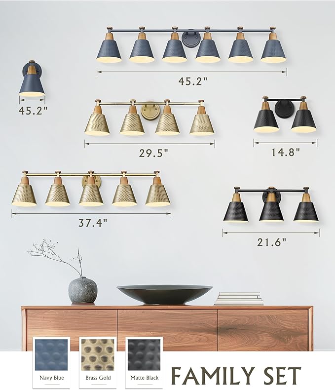 FEMILA 37.4" Black Vanity Light, Black Bathroom Light Fixture, Bathroom Lighting Fixtures Over Mirror with Matte Black Finish, 4FG59B-5W BK