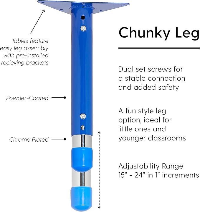 FDP Rectangle Activity School and Classroom Kids Table (30 x 72 inch), Chunky Toddler Leg, Adjustable Height 15-24 inches - Maple Top and Blue Edge