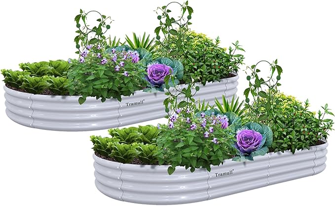 2 Pack 8x4x1FT Galvanized Raised Garden Bed Kit Oval Metal Ground Planter Box Outdoor Bottomless Planter Raised Beds for Vegetables Flowers Herbs Fruits, Gray