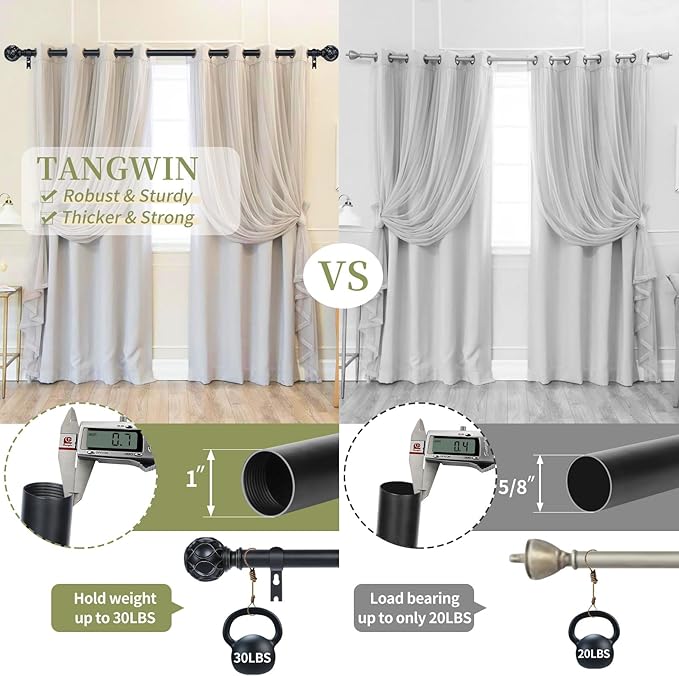 Black Adjustable Curtain Rods for Windows:66-120" Farmhouse Heavy Duty Curtain Rod for Bedroom Living Room,Boho Decorative Rustic Drapery Rods with Vintage Coastal Texture Finial,Matte Black