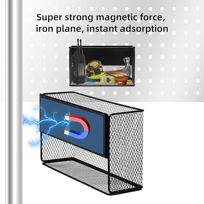 Black Magnetic Basket - Refrigerator Spice Rack & File Holder Locker Organizer - Wire Mesh Magnetic Shelf for Kitchen Storage