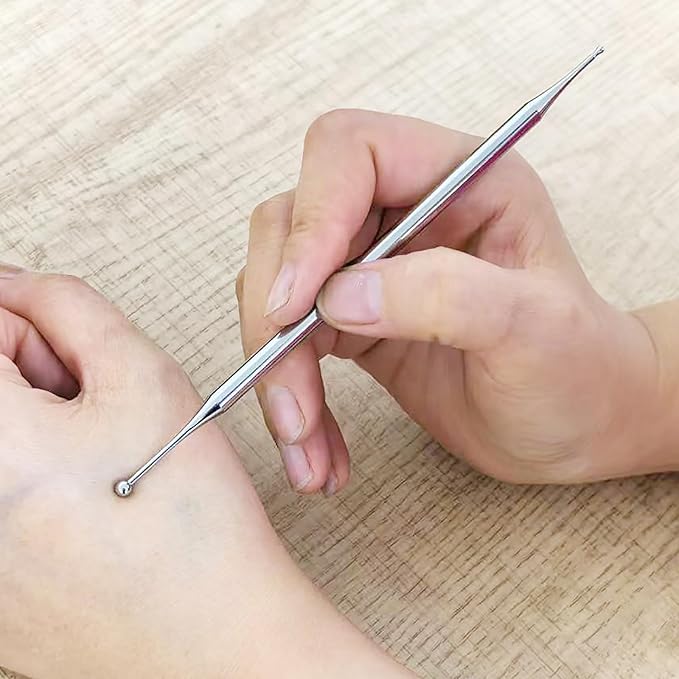 BYYDDIY 6.3inch Stainless Steel Dual Head Facial Reflexology Tools,Ear Massage Tool,Body Point Probe Pen &Trigger Point Massager Tool for Deep Tissue (6.3inch)