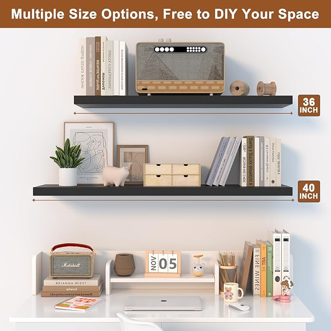 12 Inch Deep Floating Shelves for Wall 1 Pack Floating Shelves Large Storage Space Wall Mount Shelf for Living Room Kitchen Bathroom 30" W x 12" D x 1.2" H Black