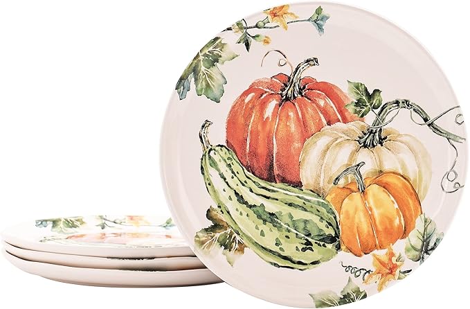 Bico Pumpkin Feast Dinner Plates Set of 4, 11 Inch Large Ceramic Plates for Pasta, Steak, Stylish Serving Dishes, Microwave and Dishwasher Safe, Gift for Housewarming and Thanksgiving