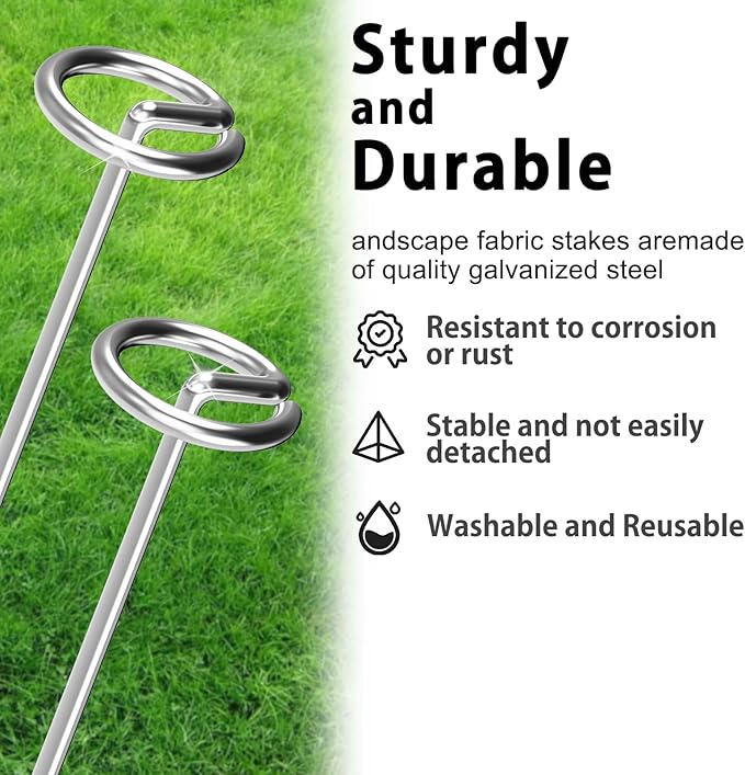 120 Pack Heavy Duty 8 Gauge Galvanized Landscape Fabric Pins, 6 Inch G-Shaped Round Top Weed Barrier Stakes for Garden, Erosion Control, Tent, Ground Cover (Silver)