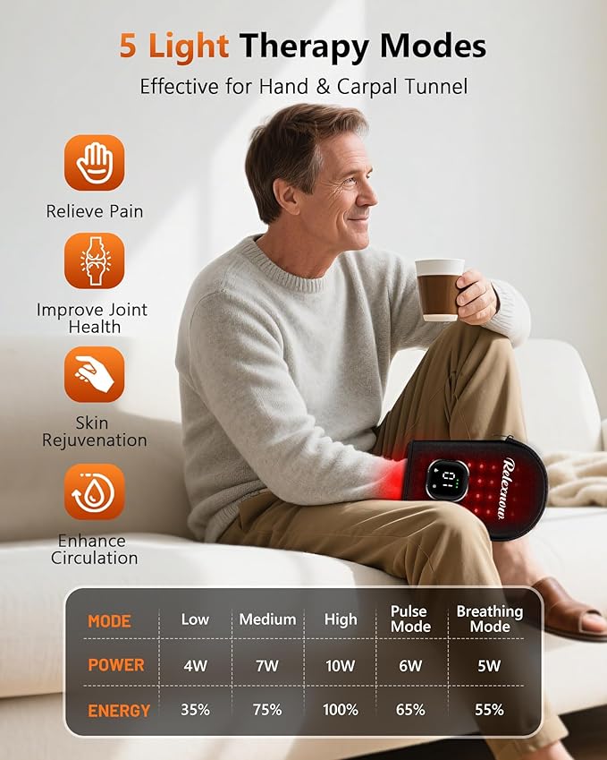 Cordless Red & Infrared Light Therapy for Hand Pain Relief with 660nm Red 850nm Infrared Light, Infrared Light Therapy Glove for Hands Fingers Wrist Joint Stiffness Treatment