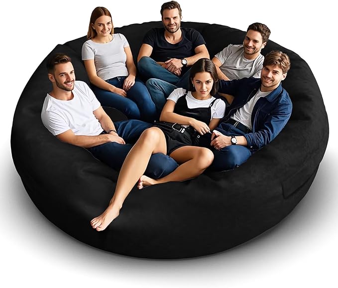 Bean Bag Chair for Adults 8FT,Soft Removable Cover for Teens/Girls Bedroom,Fluffy Giant Round Floor Beanbag Lounger Chairs (No Filler,Black)