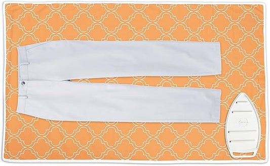 Encasa XO Ironing Mat/Pad (Large 48"x28") with 3mm Padding & Silicone Iron Rest for Steam Pressing on Tabletop or Bed - Heat Resistant, Portable, Quilting & Travel Blanket - Peach Tiles