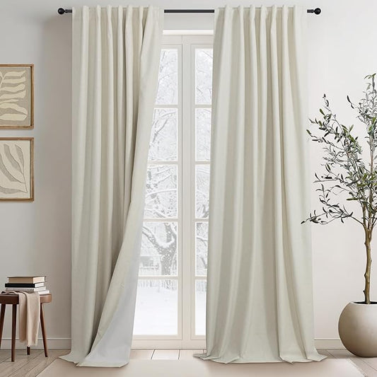 DANCURTON Linen Blackout Back Tab Curtains for Bedroom Windows Linen Colored 52 Inch Wide by 92 Inch Length 2 Panels