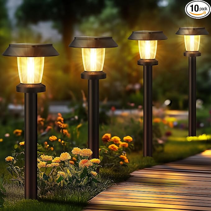 ALEPOD Solar Pathway Lights Outdoor - 10 Pack Solar Powered Garden Lights Waterproof, Decor Landscape Lighting with Three Lighting Modes for Yard, Lawn, Walkway, Driveway, Warm White