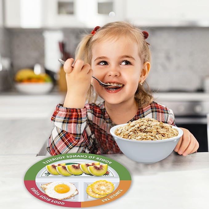 4 Pcs Portion Control Plates & Bowls Set (9 Inch), Self-Measuring for Weight Loss, Gastric Bypass, LapBand, Diabetes, & Healthy Diets, Divided Nutrition Plates for Adults & Children