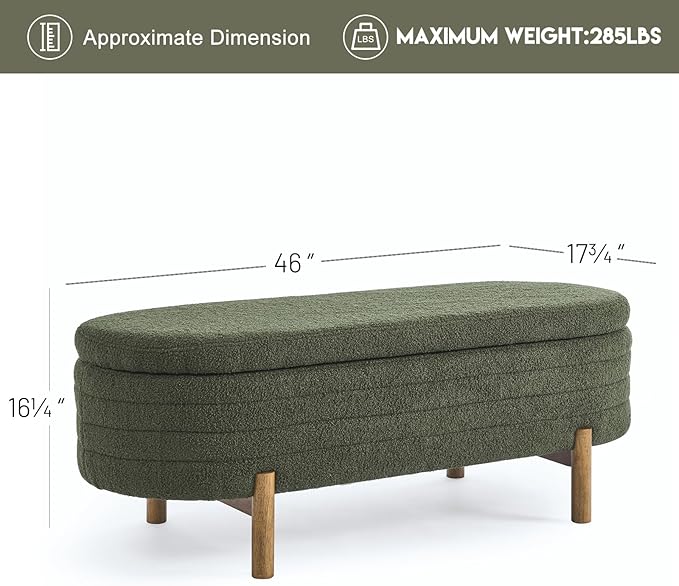 Furniliving 46” Storage Benches, End of Bed Bench with Button-Tufted Large Upholstered Storage Ottoman Teddy Window Bench with Storage Shoe Cabinet Bench, for Bedroom, Entryway, Closet, Green