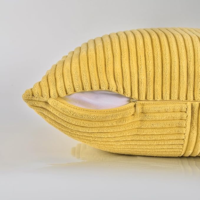 Fancy Homi 2 Packs Yellow Euro Decorative Throw Pillow Covers 26x26 Inch for Couch Bed Sofa, Rustic Farmhouse Boho Home Decor, Soft Corss Corduroy Patchwork Textured Square Cushion Case 66x66 cm