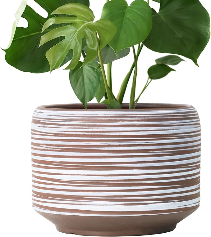 10 Inch Ceramic Plant Pot with Drainage – Large Flower Pot for Indoor Outdoor Plants, Modern Decorative Planter for Patio, Balcony, Garden, or Home Decor