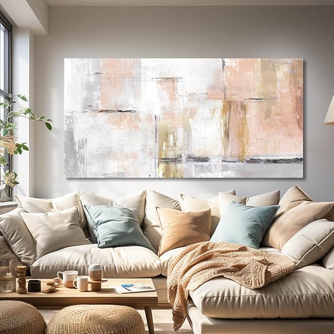 Gold Abstract Wall Art Decor Minimalist Oil Paintings 24"x48" Canvas Wall Art for Living Room Modern Framed Pictures for Wall Home Office for Women Ready to Hang