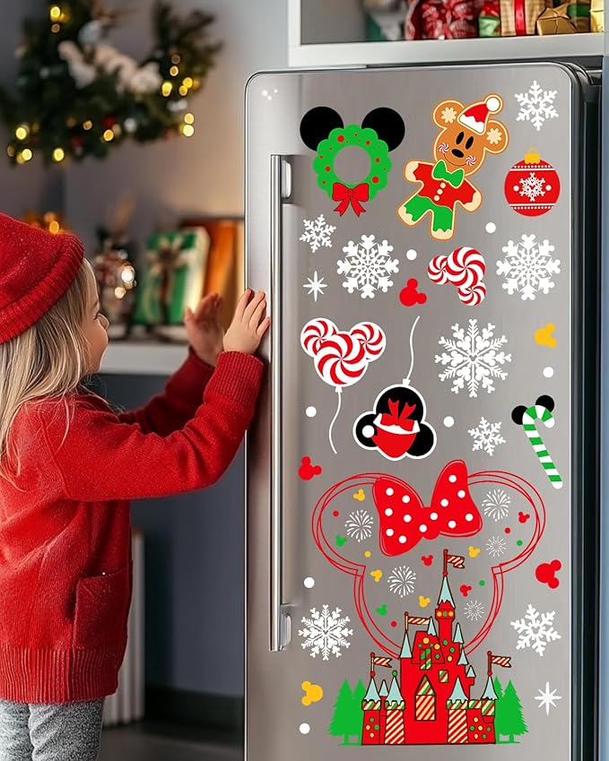 Christmas Window Clings - 9 Sheets 166 Pcs Cute Xmas Decorations for Winter Holiday Home Party, Santa Snowman Tree Snowflake Gingerbread Stickers for Glass, Double-Sided Static Window Decals