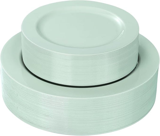 FLOWERCAT 60PCS Sage Green Plates - Heavy Duty Plastic Plates Disposable for Party/Easter - Include 30PCS 10.25inch Sage Green Dinner Plates and 30PCS 7.5inch Dessert Plates